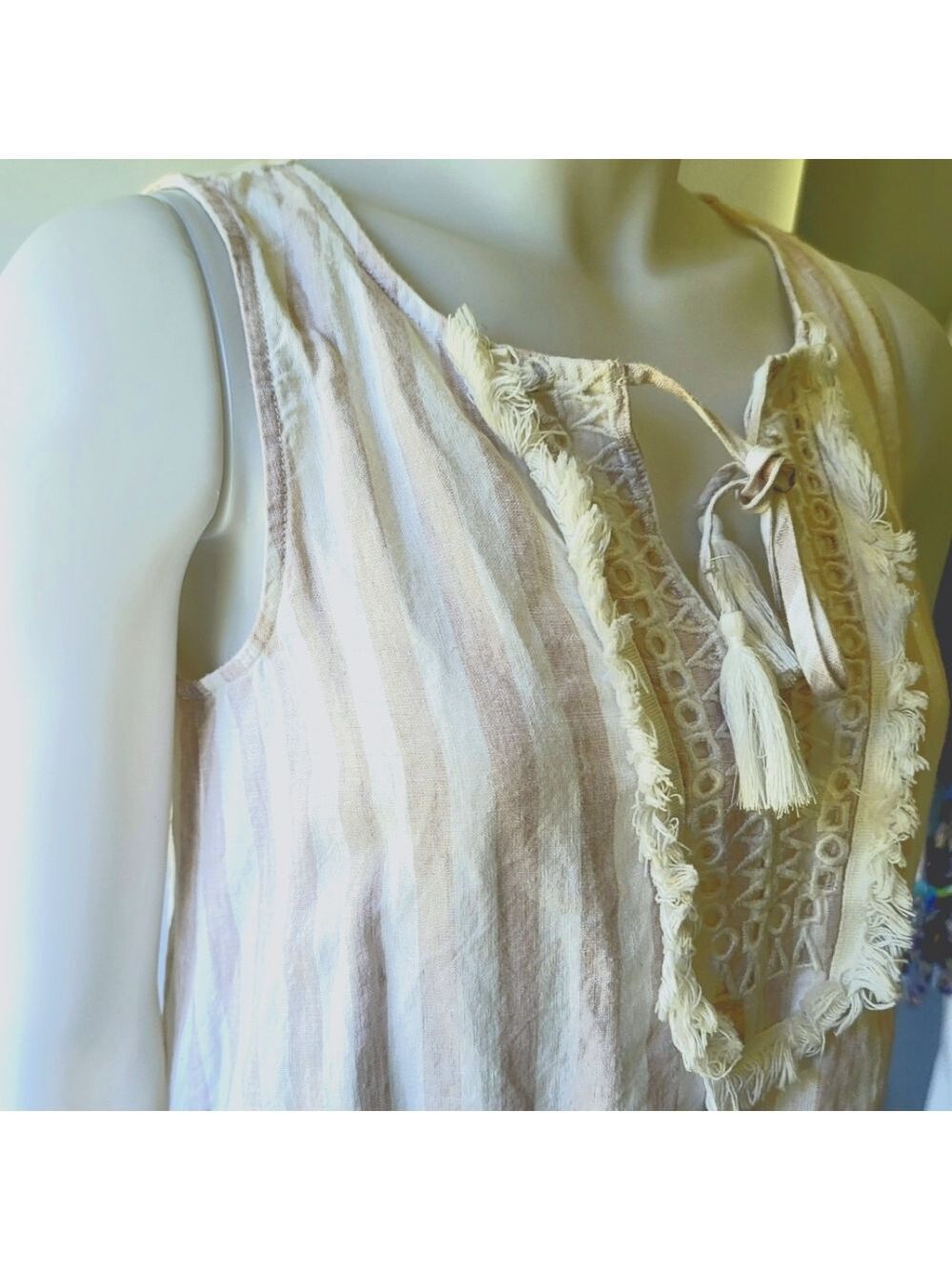 St. Tropez West Petite Sleeveless Short Shift Striped Linen Dress